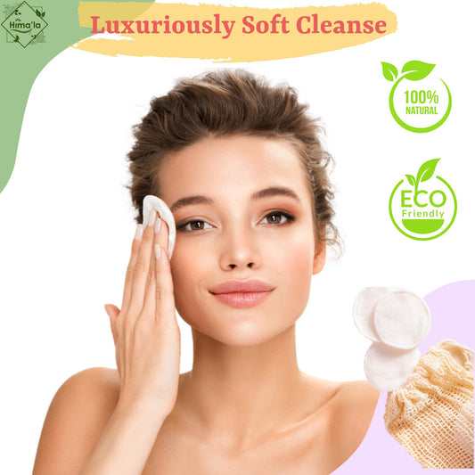 Hima'la 12 Pcs Reusable Makeup Remover Padswith Washable Laundry Bag | Bamboo Reusable Make Up Remover Pads - Eco Friendly Soft & Gentle Reusable Cotton Pads Makeup Remover (Pack of 12)