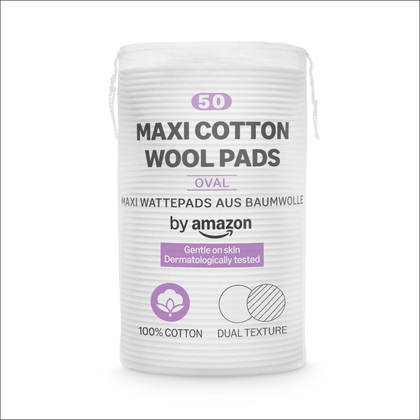 by Amazon Maxi Cotton Wool Pads, Dual Texture, 100% Cotton, 50 Pads