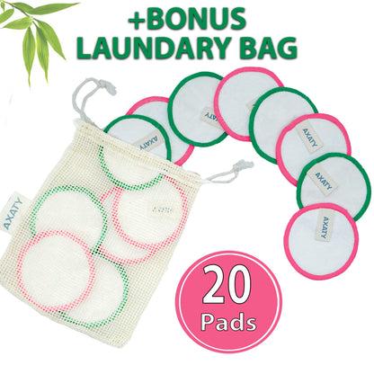 AXATY 3-Layers 20 Reusable Makeup Remover Pads - Organic Bamboo Cotton Pads with Drawstring Bag, Eco-Friendly Cleansing Face Pads - Makeup Remover for All Skin Types (Brown, 20 Pads Set)