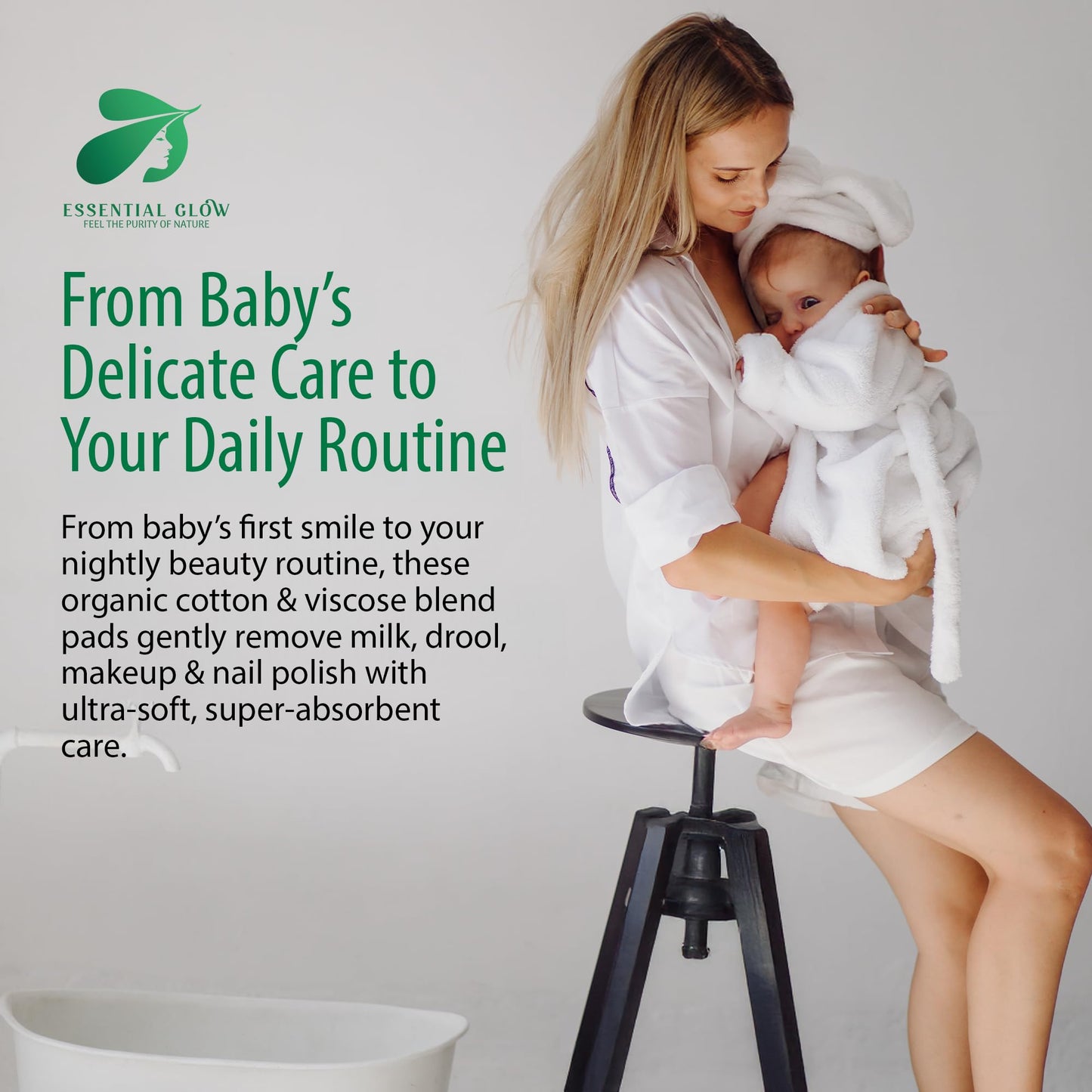 Essential Glow 300 Premium Cotton Wool Pads for Adults and Babies – Double Layered - Dual Sided Round Cotton Pads - Lint Free - Makeup Remover, Cleansing, Exfoliating and Skincare – (Pack of 3)