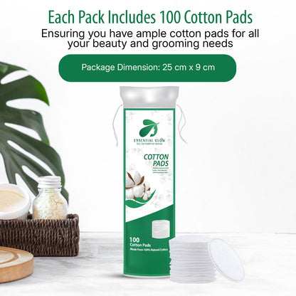 Essential Glow 300 Premium Cotton Wool Pads for Adults and Babies – Double Layered - Dual Sided Round Cotton Pads - Lint Free - Makeup Remover, Cleansing, Exfoliating and Skincare – (Pack of 3)