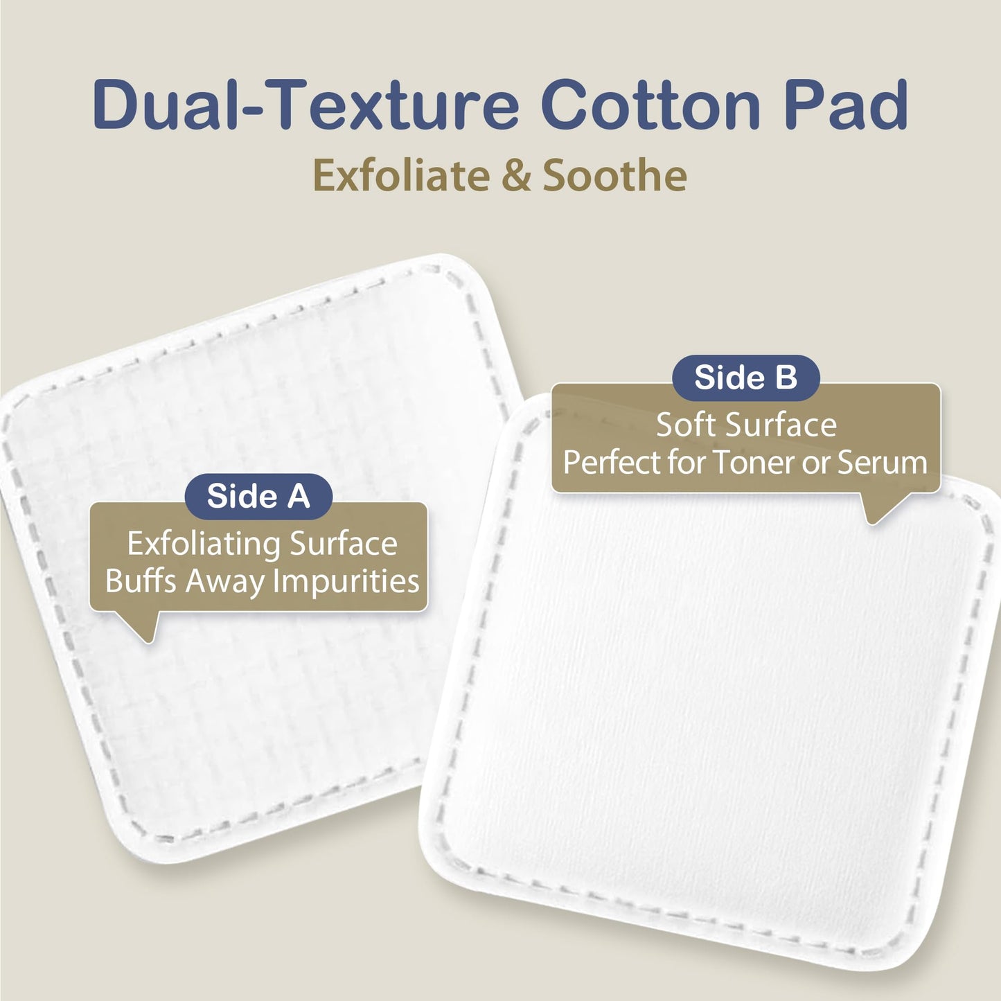 Ourmed Life Large Cotton Pads for Makeup Removal, Soft & Lint-Free Face Pads with Pressed Seam Design, Durable Biodegradable Pads for Facial Cleansing on All Skin Types, 3x3 Inch, 60 Count