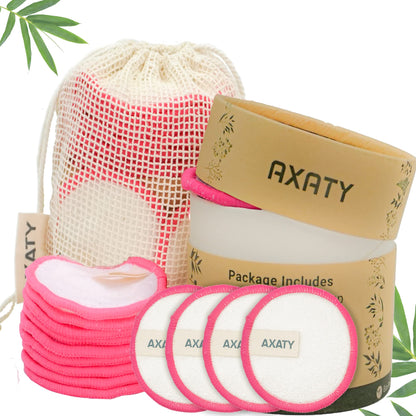 AXATY 3-Layers 20 Reusable Makeup Remover Pads - Organic Bamboo Cotton Pads with Drawstring Bag, Eco-Friendly Cleansing Face Pads - Makeup Remover for All Skin Types (Brown, 20 Pads Set)