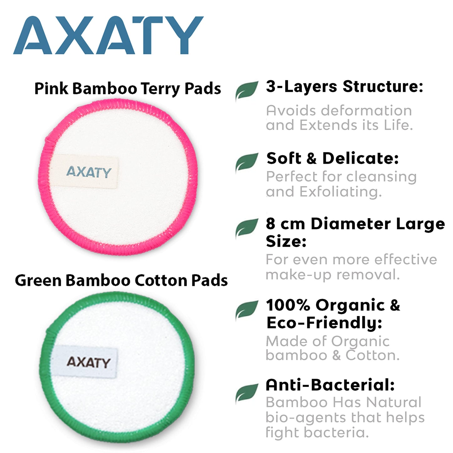 AXATY 3-Layers 20 Reusable Makeup Remover Pads - Organic Bamboo Cotton Pads with Drawstring Bag, Eco-Friendly Cleansing Face Pads - Makeup Remover for All Skin Types (Brown, 20 Pads Set)