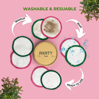 AXATY 3-Layers 20 Reusable Makeup Remover Pads - Organic Bamboo Cotton Pads with Drawstring Bag, Eco-Friendly Cleansing Face Pads - Makeup Remover for All Skin Types (Brown, 20 Pads Set)