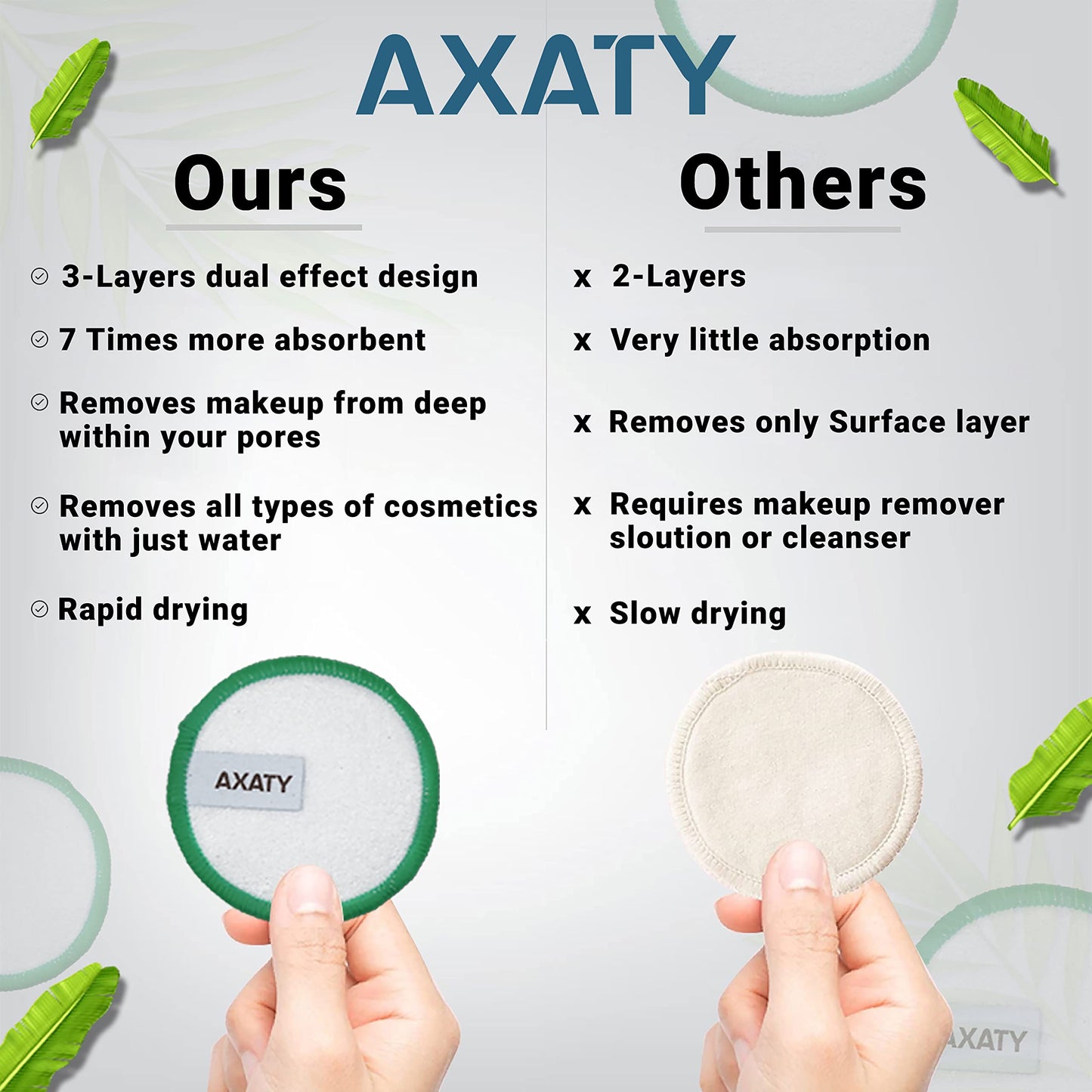 AXATY 3-Layers 20 Reusable Makeup Remover Pads - Organic Bamboo Cotton Pads with Drawstring Bag, Eco-Friendly Cleansing Face Pads - Makeup Remover for All Skin Types (Brown, 20 Pads Set)