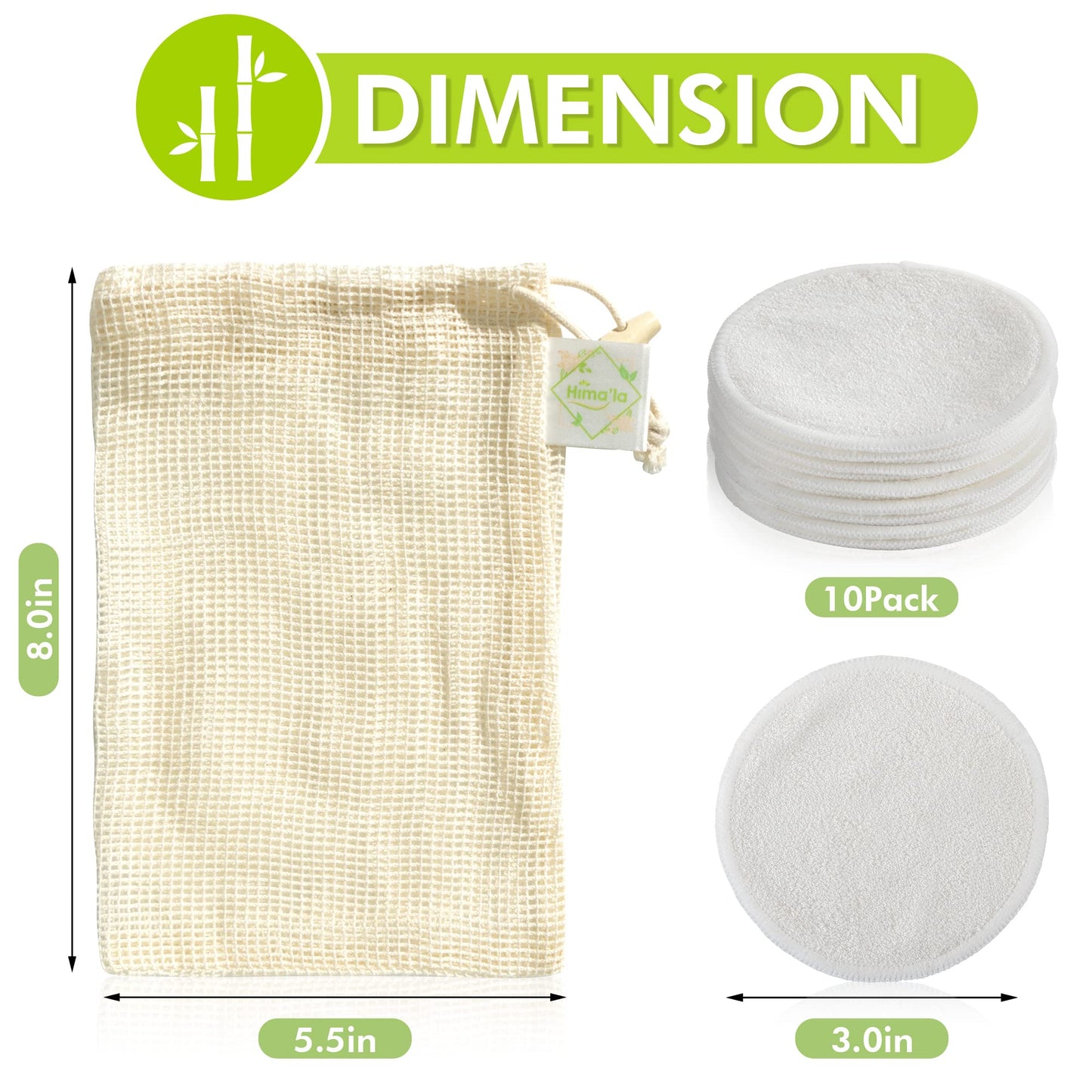 Hima'la 12 Pcs Reusable Makeup Remover Padswith Washable Laundry Bag | Bamboo Reusable Make Up Remover Pads - Eco Friendly Soft & Gentle Reusable Cotton Pads Makeup Remover (Pack of 12)
